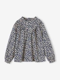 Menina 2-14 anos-Blusas, camisas-Blusa com gola subida, flores estampadas, para menina