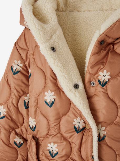 Blusão reversível com capuz, acolchoado e em sherpa, para menina avelã 