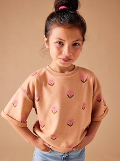 Menina 2-14 anos-Camisolas, casacos de malha, sweats-Sweat com flores pop, mangas curtas, para menina