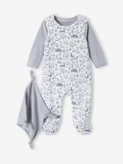 Bebé 0-36 meses-Conjunto de 3 peças: macacão + body + boneco doudou, em algodão bio, para recém-nascido
