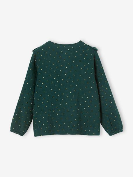 Blusa com folhos, em gaze de algodão, para menina terracota+verde 