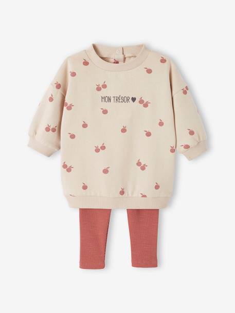 Conjunto vestido + leggings para personalizar, para bebé bege-dourado+rosa+verde-água+verde-salva 