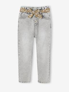 Menina 2-14 anos-Jeans -Jeans estilo paperbag e cinto florido, para menina