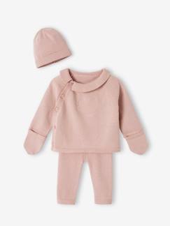 Conjunto em tricot, casaco + leggings + gorro, para bebé