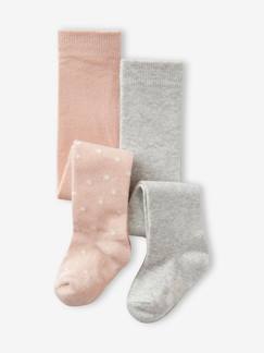 Bebé 0-36 meses-Meias, collants-Lote de 2 pares de collants aos corações/lisos, para bebé menina