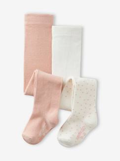 Bebé 0-36 meses-Lote de 2 pares de collants às bolas/lisos, para bebé menina