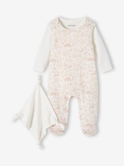 Bebé 0-36 meses-Conjuntos-Conjunto de 3 peças: macacão + body + boneco doudou, em algodão bio, para recém-nascido