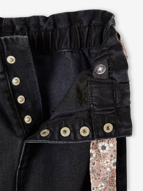 Jeans estilo paperbag e cinto florido, para menina AZUL ESCURO DESBOTADO+AZUL ESCURO LISO+ganga black+ganga cinzenta 