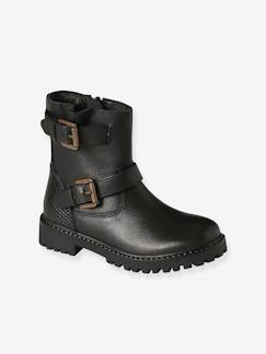 Calçado-Calçado menina (23-38)-Botins-Botas em pele, com presilhas e fecho, para menina