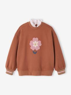 Menina 2-14 anos-Camisolas, casacos de malha, sweats-Sweat fantasia com flor em malha tipo borboto, para menina