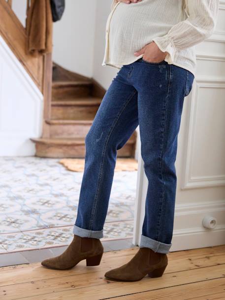 Jeans direitos, faixa sem costuras, para grávida stone 