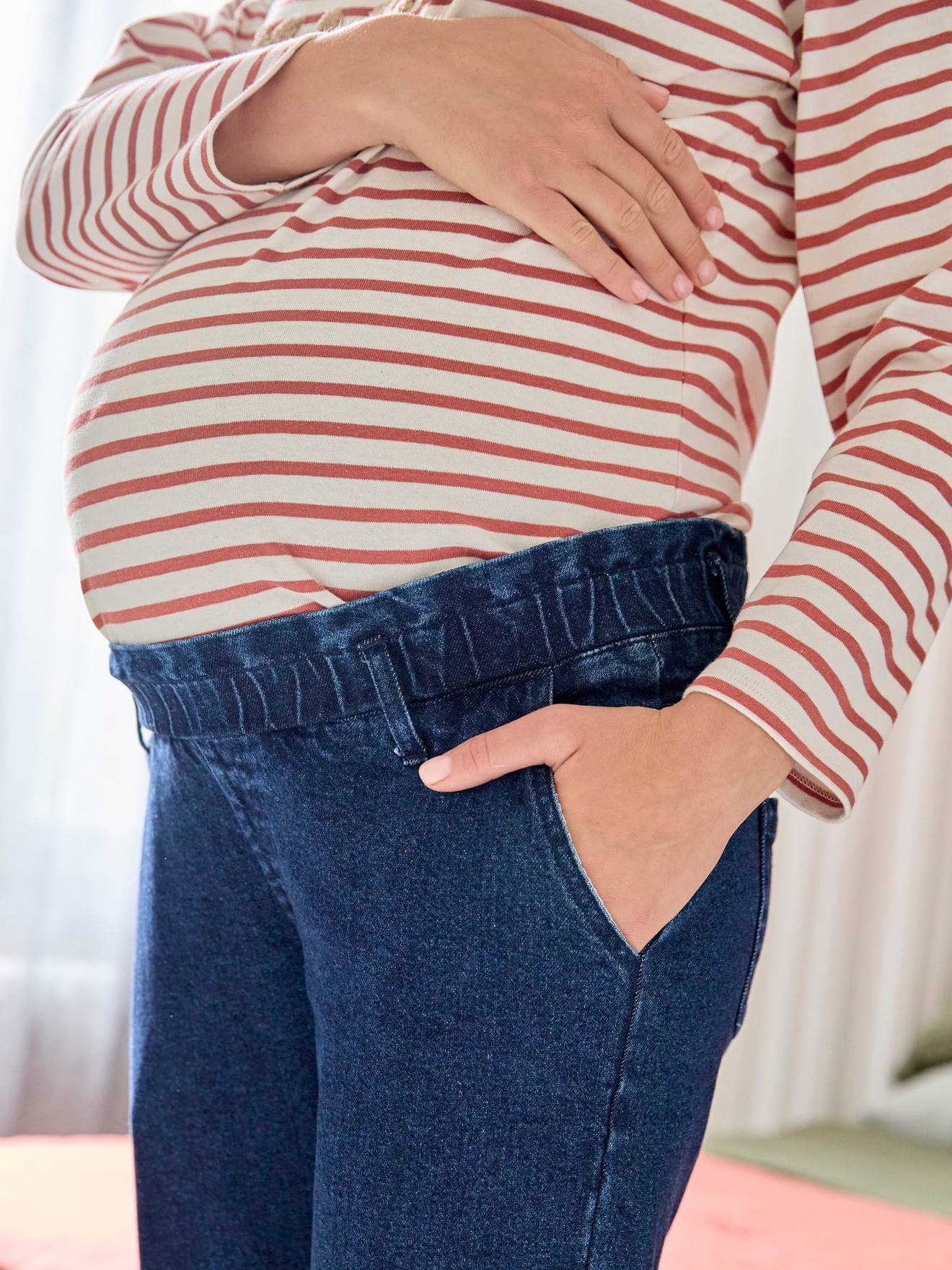 Jeans mom, faixa sem costuras, para grávida-Roupa grávida