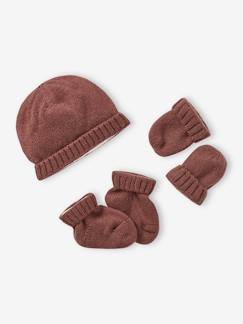 Conjunto em tricot, gorro + luvas + sapatinhos, para bebé