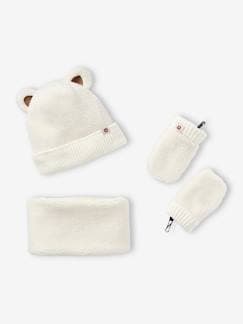 Bebé 0-36 meses-Acessórios-Conjunto "Bear Mood" para bebé com gorro + gola snood + luvas, em sherpa