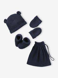 Bebé 0-36 meses-Conjunto gorro, luvas e sapatinhos, bolsa a condizer, para recém-nascido