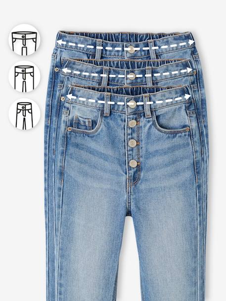 Jeans Mom fit morfológicos, para menina, medida das ancas ESTREITA azul-ganga+double stone+stone 