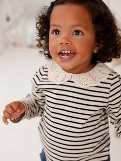 T-shirts-Bebé 0-36 meses-Camisola com gola bordada, de mangas compridas, para bebé