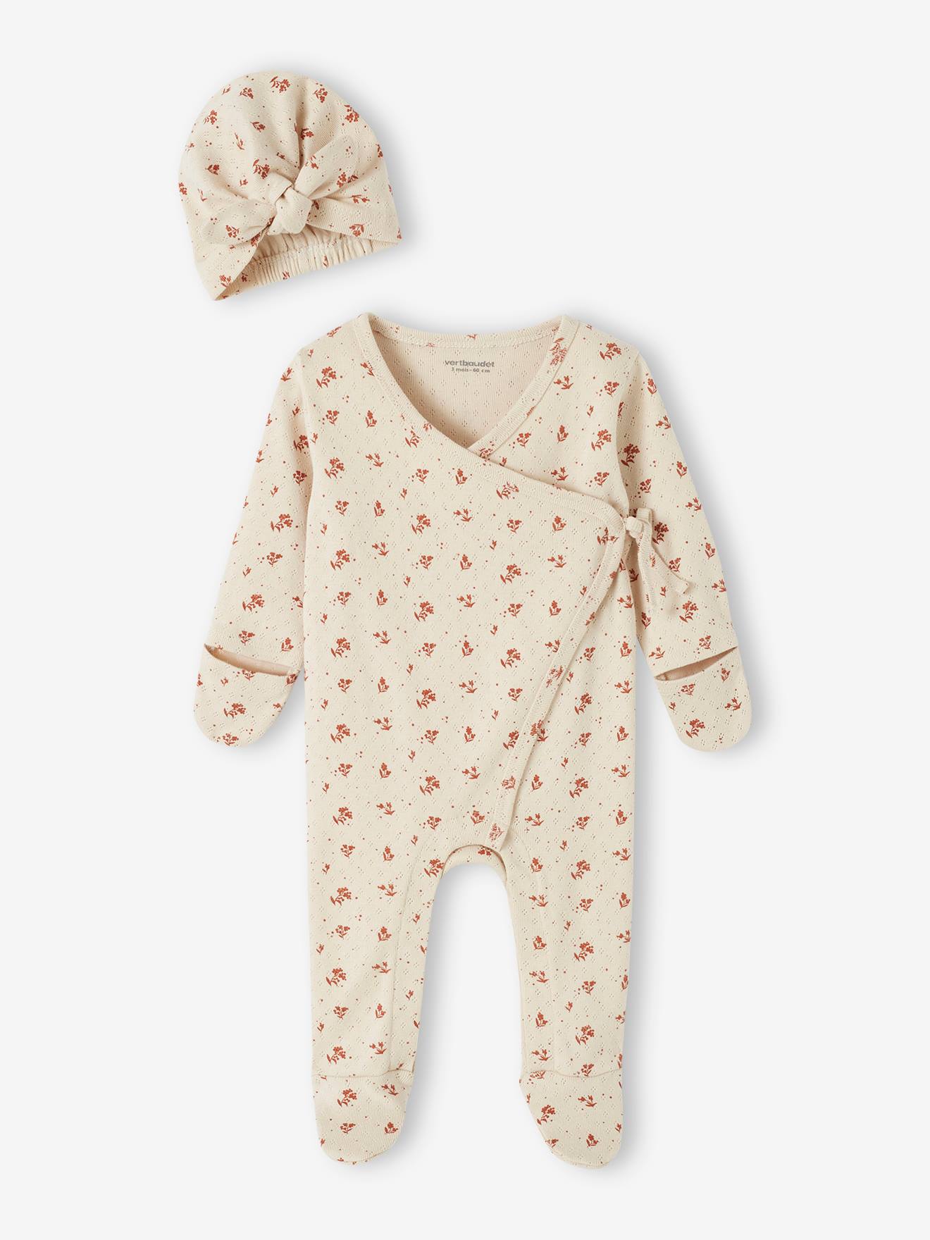 Conjunto em tricot, camisola com folho na gola e calças, para bebé
