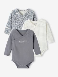 Bebé 0-36 meses-Lote de 3 bodies, mangas compridas, em algodão bio, para bebé