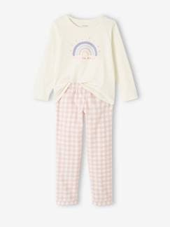 Menina 2-14 anos-Pijamas-Pijama de menina com arco-íris, em malha jersey e flanela