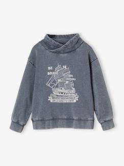 Menino 2-14 anos-Camisolas, casacos de malha, sweats-Sweatshirts-Sweat com gola estilo snood, efeito desbotado, com barco pirata, para menino