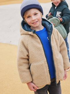 Menino 2-14 anos-Casacos, blusões-Blusões-Blusão reversível com capuz, acolchoado e em sherpa, para menino