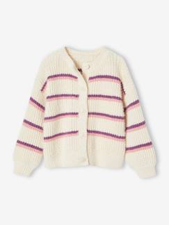 Menina 2-14 anos-Camisolas, casacos de malha, sweats-Casaco às riscas, em malha tricot, para menina