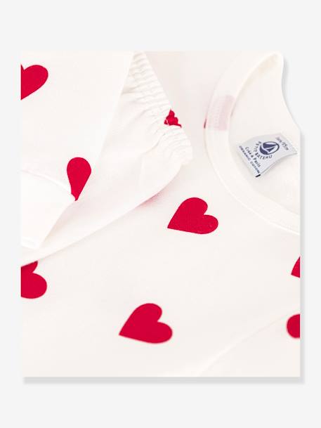 Pijama corações, em moletão, para criança, da Petit Bateau branco estampado 