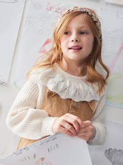 Menina 2-14 anos-Camisolas, casacos de malha, sweats-Camisola fantasia com gola ajurada e lenço, para menina