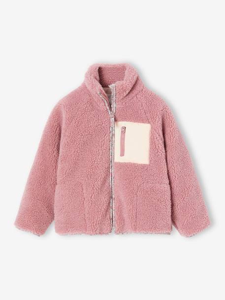 Casaco de desporto em sherpa, para menina rosa-velho 