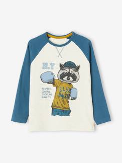Menino 2-14 anos-T-shirts, polos-Camisola desportiva com guaxinim boxeur, mangas raglan, para menino