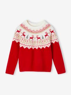 Menina 2-14 anos-Camisolas, casacos de malha, sweats-Camisola jacquard de Natal, para menina