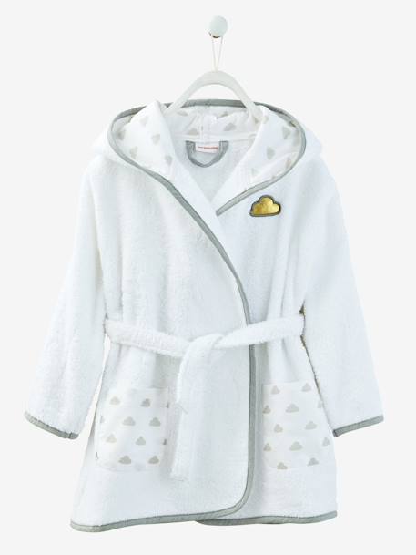 Roupão de banho com capuz, personalizável, para criança Azul cinzento+Rosa liso com decoração 