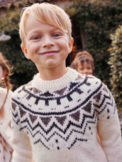 Menino 2-14 anos-Camisolas, casacos de malha, sweats-Camisola em jacquard, gola redonda, para menino