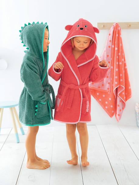 Roupão disfarce personalizável Rosa Médio Liso Com Motivo+Verde Médio Liso Com Motivo 