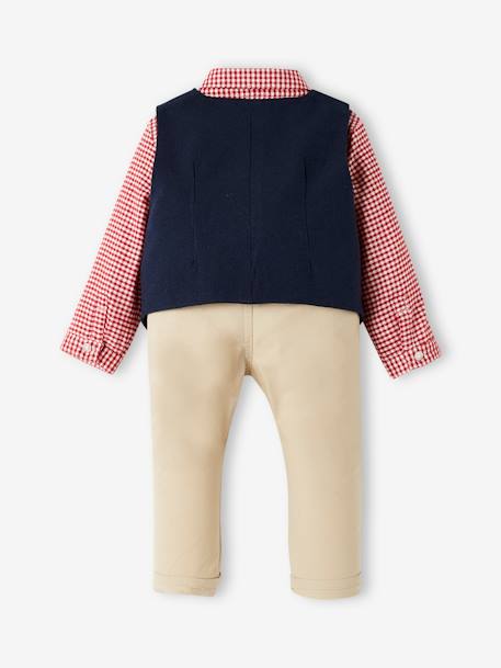 Conjunto de 4 peças, especial festas, camisa + calças + colete + laço-papillon, para bebé menino vermelho 