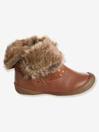 Botas em pele, para menina Camel+Preto 