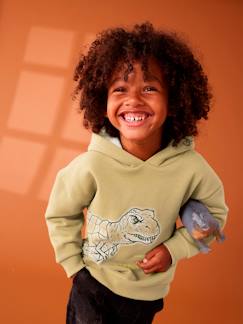 Menino 2-14 anos-Camisolas, casacos de malha, sweats-Sweatshirts-Sweat com dinossauro e capuz, forro em sherpa