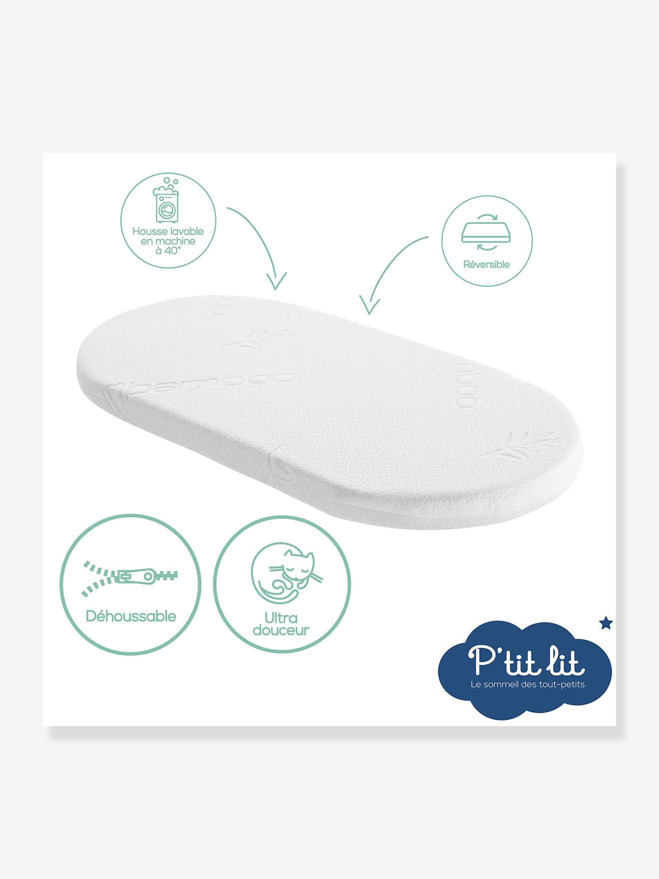Colchão para alcofa Bamboo, sem tratamento, capa amovível branco