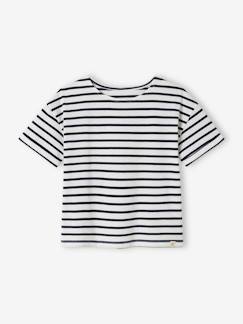 Menina 2-14 anos-T-shirts-T-shirts-T-shirt estilo marinheiro, mangas curtas, para menina