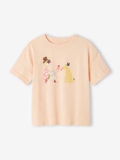 Menina 2-14 anos-T-shirts-T-shirts-T-shirt com motivo pop, mangas curtas com dobra, para menina