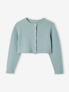Menina 2-14 anos-Camisolas, casacos de malha, sweats-Casaco curto em malha ajurada, para menina