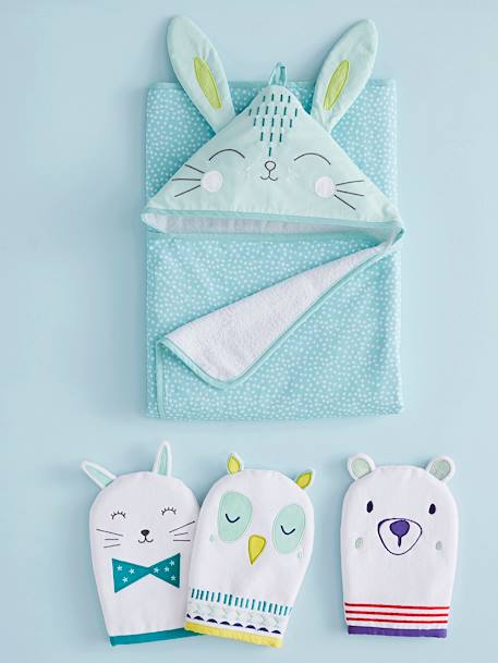 Lote de 3 luvas de banho, Animais Branco liso 