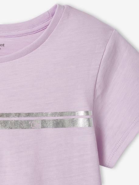 T-shirt de desporto com riscas irisadas, para menina BRANCO CLARO LISO COM MOTIVO+lilás+rosado 