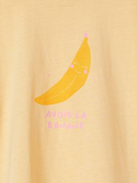 T-shirt com motivo pop, mangas curtas com dobra, para menina alperce+amarelo-pálido 