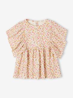 Menina 2-14 anos-T-shirts-Blusa às flores, para menina