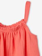 Blusa de alças, em gaze de algodão, para menina bege-areia+branco estampado+coral+coral fluorescente+cru 