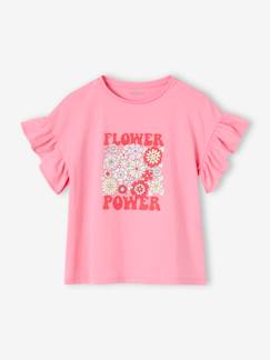 Menina 2-14 anos-T-shirts-T-shirts-T-shirt "Flower Power", folhos nas mangas, para menina