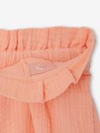 Conjunto de cerimónia, blusa com folhos e calções em gaze de algodão, para menina azul estampado+estampado rosa 