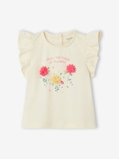 Bebé 0-36 meses-T-shirts-T-shirts-T-shirt com flores em relevo, para bebé